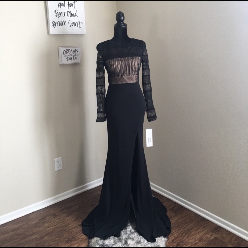 NWT Jovani 21796A Formal Mesh Lace Slit Dress
